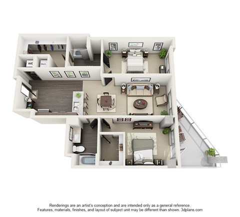Floor plan for 2 beds, 2 baths, 1289 sqft